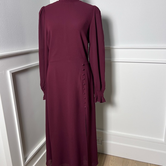 Reformation burgundy stevi- leg crepe midi dress size 10 - Picture 7 of 16